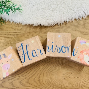 Bloques de nombre de roble macizo, bloques de letras, ABC, regalo para bebé recién nacido, regalo de bautizo, bloques de guardería personalizados, cubos de madera, recién llegado, llegada