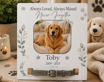Photo Pet Memorial Frame with Collar Holder – Dog Cat Loss Gift, Pet Remembrance Plaque, Pawprints Keepsake, Pet Bereavement Gift