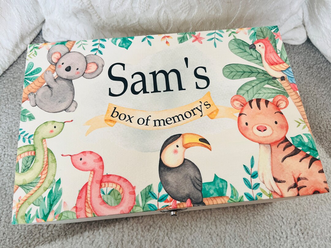 Personalised Safari Jungle Keepsake Box, Memory, New Baby Gift, Toddler ...