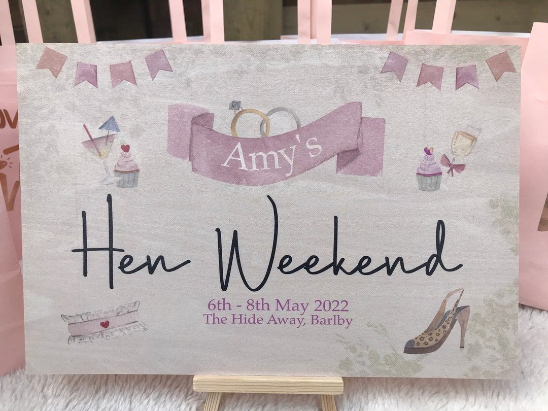 hen-party-welcome-sign-and-easel-stag-do-welcome-sign-hen-etsy-uk