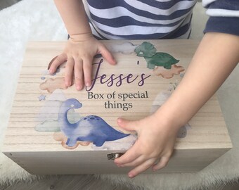 Personalised dinosaur keepsake box, baby gift, memory, child box, christening, dinosaur, boy, for him, newborn, birthday, baby shower, Mom