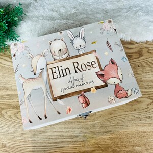 Personalised Wooden Keepsake Box, Memory, Woodland, Animals, Baby Box ...