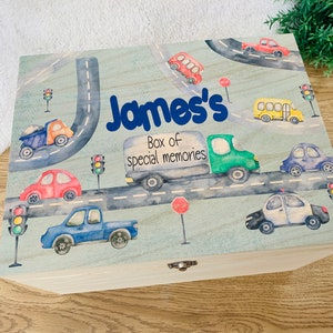 Personalised toy car keepsake box, memory box, new baby gift, christening, birthday, child, toddler, boy, girl, cars