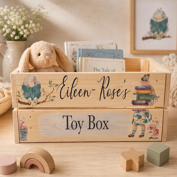 Personalised Wooden Book Crate, Toy Crate, Teddy Crate, Baby Gift