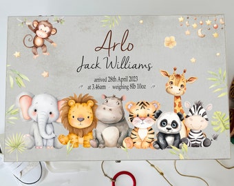 Personalised animal keepsake box, memory, children, baby, gift, christening, birthday, newborn, new arrival, for her him, pregnant, mum, dad