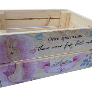 Personalised book box, book crate, rabbit, new baby gift, kids gift, christening gift, baby keepsake, child's birthday, bunny, kids present image 8