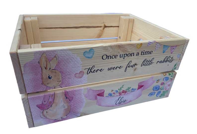 Personalised book box, book crate, rabbit, new baby gift, kids gift, christening gift, baby keepsake, child's birthday, bunny, kids present image 8