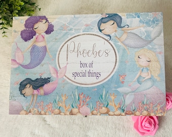 Personalised wooden keepsake box, memory, child, baby shower gift, birthday, newborn, christening, mermaid, toddler, daughter, pregnant, kid