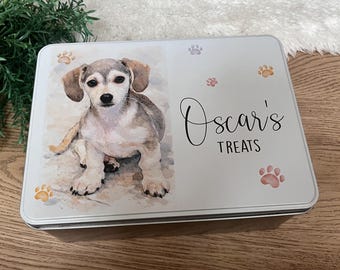 Custom Pet Treat Tin – Personalised Tin with Drawing Style Pet Illustration, gift for her, gift for him, Father's Day, Mum gift, Dad gift