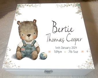 Caja de recuerdos de animales personalizada de lujo, nuevo regalo de bebé, baby shower, recién nacido, niño pequeño, niño, cumpleaños, bautizo, bautismo, ratón, peluche