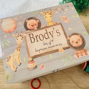 Personalised wooden keepsake box, memory, safari, animals, baby, gift, child, toddler, newborn, pregnant, new mum christening, birthday, kid