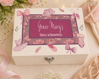 Personalised dancing gymnastics awards box, memory, keepsake, medals, dancer, baby, dance, child gift, birthday, ballet, toddler, teenager