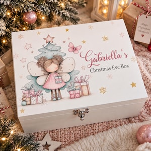 Caja de Nochebuena con diseño de hada, recuerdo de tradición navideña, cesta para la noche antes de Navidad para niños pequeños, regalo familiar para la primera Navidad.