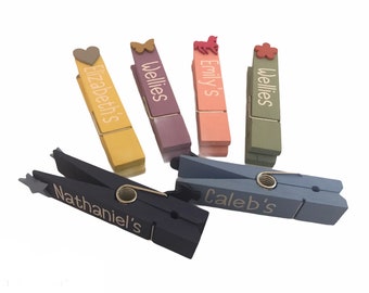 Large personalised wooden name welly pegs / holders / clips