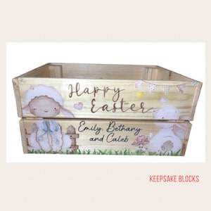 Personalised Easter box, crate, Egg, hamper, gift, kid present, bunny, toddler, new baby, rabbit, daughter, son, grandchild, first, her him