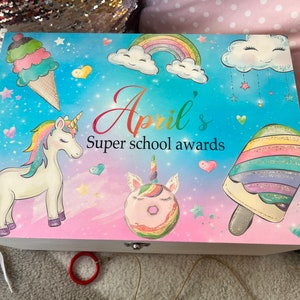 Personalised unicorn keepsake box, memory box, gift box, children box, baby box, baby gift, child gift, christening, rainbow, unicorns, girl
