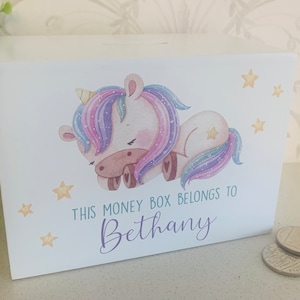 Personalised kids money box, money pot, piggy bank, toddler gift, holiday savings, birthday, boy, girls, unicorn, Christening, new baby