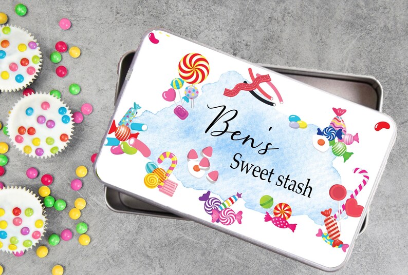 Personalised sweet Tin, sweeties, treat, girlfriend, Valentines, gift for her, him, Mother's Day, Father's Day, Mum, Dad Blue