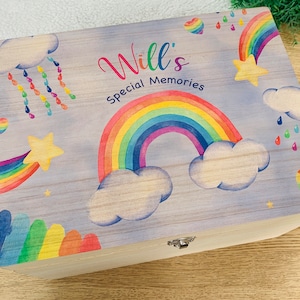 Memory box, Rainbow, Personalised keepsake box, Christening gift, Child birthday, New baby, Baptism, Kid present, Baby shower, Mom to be