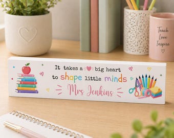 Personalised Teacher Thank You Block Sign,  End of Term Teacher Gift, Custom Classroom Desk Decor, Nursery TA Teaching Assistant Present