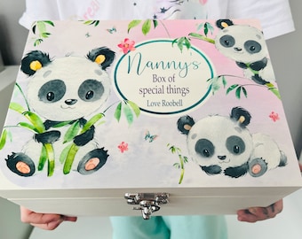 Personalised wooden keepsake box, memory, panda, animals, baby box, wooden box, baby gift, child gift, christening, birthday, new baby