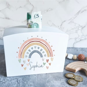 Personalisierte Kinder Spardose, Geldbank, Weihnachtsgeschenk, älteres Kind Geschenk, Kinder Geburtstag, Teenager Geschenk, Jungen Geschenk, Mädchen Geschenk, Regenbogen, Boho
