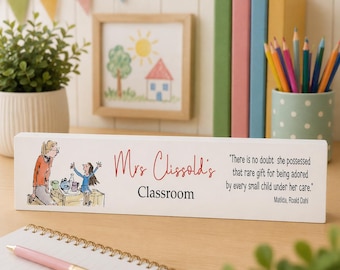 Personalised Teacher Thank You Block Sign,  End of Term Teacher Present, Custom Classroom Desk Decor, Nursery TA Teaching Assistant Gift