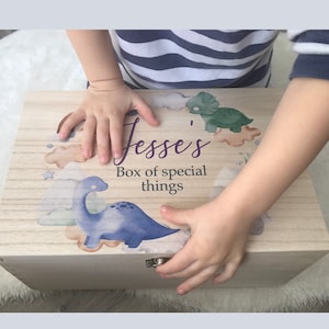 Personalised dinosaur keepsake box, baby gift, memory, child box, christening, dinosaur, boy, for him, newborn, birthday, baby shower, Mom