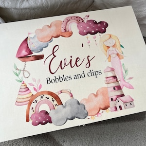 Personalised wooden hair accessories box, hair clips and bows, hair clip box, head band box, hair clip holder, mermaid, rainbows, boho, cute
