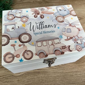 Personalised vintage car keepsake box, Airplanes, memory box, new baby gift, christening, birthday, child, toddler, boy, girl, submarine