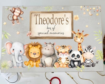 Personalised animal keepsake box, memory, dinosaur, balloon, gift, child, toddler, newborn, christening, Mum, kid, baby shower, pregnant