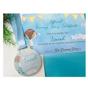 Dummy fairy medal plus certificate, children&#39;s gift, pacifier fairy, giving up the dummy, well done medal, personalised medal, baby, toddler