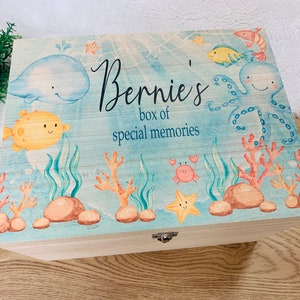 Personalised wooden Ocean keepsake box, memory, woodland, animals, baby box, wooden box, baby gift, child, christening, birthday, new baby