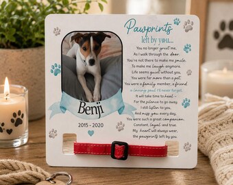 Personalised Pet Memorial Frame with Collar Holder – Dog Cat Loss Gift, Pet Remembrance Plaque, Pawprints Keepsake, Pet Bereavement Gift