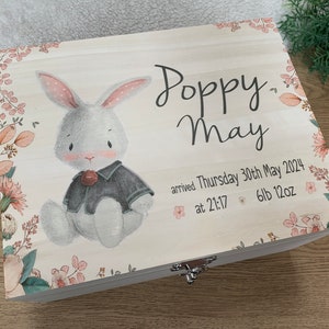 Personalised wood keepsake box, memory, baby, gift, child, christening, rabbit, fox, elephant, koala, toddler, birthday, first, 1st, newborn