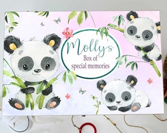 Personalised wooden keepsake box, memory, panda, animals, baby box, wooden box, baby gift, child gift, christening, birthday, new baby