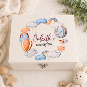 Personalised wooden keepsake box, memory, hot air balloon, baby shower, gift, christening, birthday, new mum, pregnant, newborn, toddler
