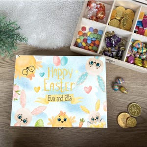 Personalised 6 compartment Easter box, crate, Egg, hamper, kid present, bunny, toddler gift, sweet, rabbit, daughter, son, grandchild, first