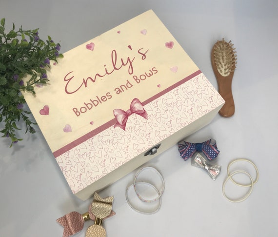 Personalised Wooden Box Hair Clips and Bows Etsy