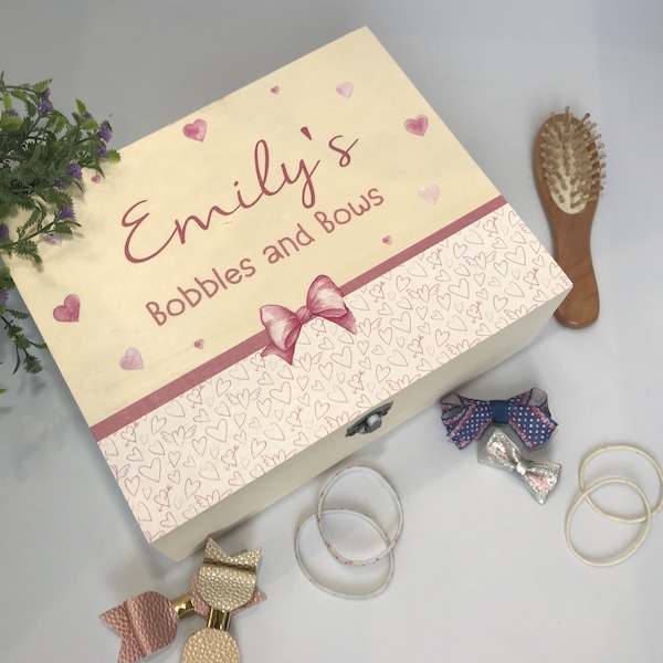 Personalised hair accessories box, hair clips bows, head band, holder, bobbles, girls, teenager, for her, Daughter, sister, Mum, birthday