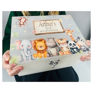 Personalised animal keepsake box, memory, dinosaur, balloon, gift, child, toddler, newborn, christening, Mum, kid, baby shower, pregnant