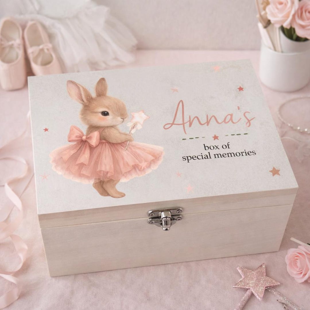 Personalised Ballerina Bunny Keepsake Box, Wooden Dance Memory Treasure ...