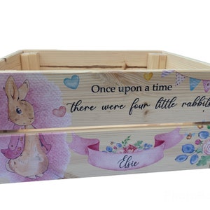 Personalised book box, book crate, rabbit, new baby gift, kids gift, christening gift, baby keepsake, child's birthday, bunny, kids present image 3