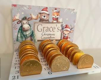 Calendario de adviento de monedas de chocolate, calendario de adviento personalizado, calendario de chocolate, calendario navideño, cuenta atrás para Navidad, regalo de Navidad para niños