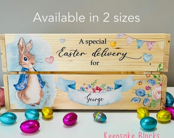 Personalised Easter box, crate, Egg, hamper, gift, kid present, bunny, toddler, new baby, rabbit, daughter, son, grandchild, first, her him