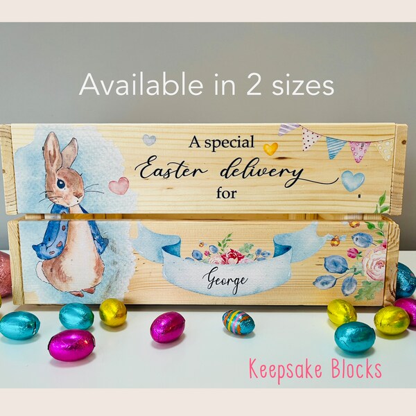 Personalised Easter box, crate, Egg, hamper, gift, kid present, bunny, toddler, new baby, rabbit, daughter, son, grandchild, first, her him
