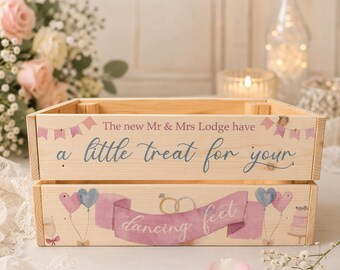 Personalised wedding crate | wedding flip flop box | Mr & Mrs Wedding Box | a little treat for your dancing feet | wedding accessories