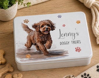 Cockapoo dog treat tin, dog biscuit tin, gift for her, gift for him, Father's Day, Mum gift, Dad gift, pet tin, pet food, pet