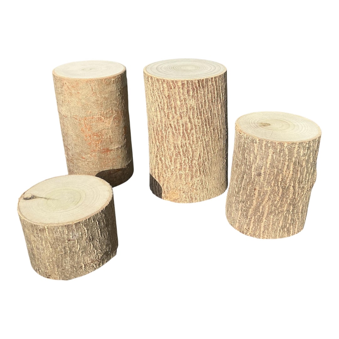 Set of 4 Log Risers, Poplar Wood Stumps, Rustic Decor (4.5