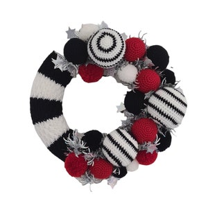 Crochet Christmas Wreath Pattern - Red, Black and Snow